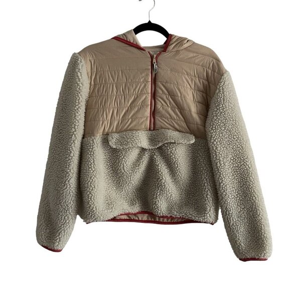 Ivory Ella Wm XS 1/2 Zip Hooded Mixed Media Sherpa Fleece Claire Pullover Jacket - Picture 1 of 10